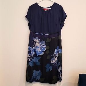Boden Navy Floral Silk Midi Dress Size 16L -NWT!